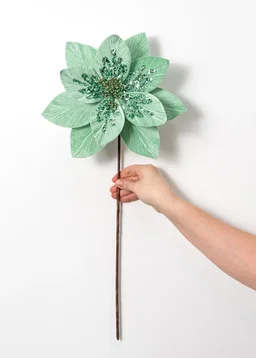 Sequined Velvet Poinsettia Stem: Mint Green
