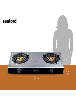 SANFORD SF5356GC Double Burner Stainless Steel Gas Stove, Auto Ignition, Low Consumption, Indian burner SF5356GC STEEL Silver