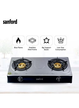 SANFORD SF5356GC Double Burner Stainless Steel Gas Stove, Auto Ignition, Low Consumption, Indian burner SF5356GC STEEL Silver