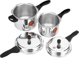 Royalford 3L & 5L Combo Aluminum Pressure Cooker- RF11943 Equipped with Improved Pressure Regulator, Handle, Anti Implosion Lid and Stepped Bottom Design