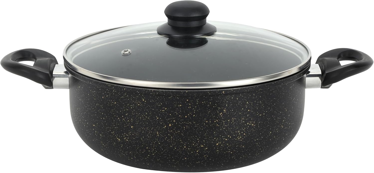 Royalford Cookware Set Elite RF12622 Durable 7pc Cooking Set Non-stick Stewpots 24/26cm+lids Saucepan 16cm frypan 24cm Aluminium Cookware Pots and Pan Black_1
