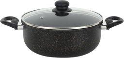 Royalford Cookware Set Elite RF12622 Durable 7pc Cooking Set Non-stick Stewpots 24/26cm+lids Saucepan 16cm frypan 24cm Aluminium Cookware Pots and Pan Black