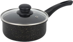 Royalford Cookware Set Elite RF12622 Durable 7pc Cooking Set Non-stick Stewpots 24/26cm+lids Saucepan 16cm frypan 24cm Aluminium Cookware Pots and Pan Black