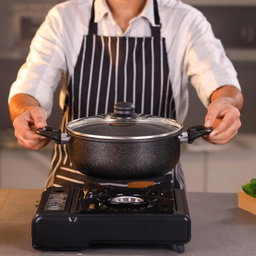 Royalford Cookware Set Elite RF12622 Durable 7pc Cooking Set Non-stick Stewpots 24/26cm+lids Saucepan 16cm frypan 24cm Aluminium Cookware Pots and Pan Black