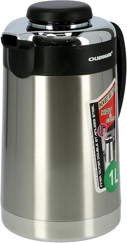 OLSENMARK 1L Stainless Steel Vacuum Flask – Insulated Flask Bottle – Thermos Flask with Double Wall Design -Jug Flask, Vacuum Thermo Airpot, Hot & Cool, Portable – IndoorOutdoor Use – OMVF2014
