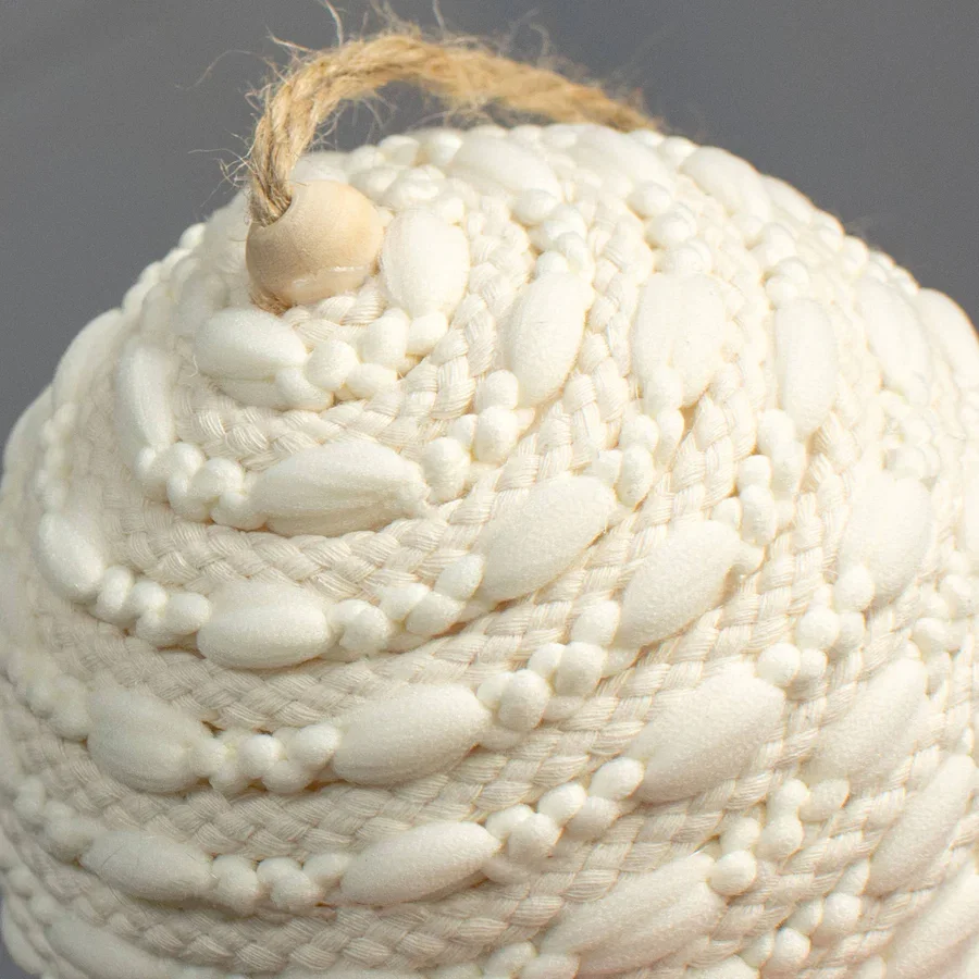 4" Tufted Braided Stripe Ornaments: Cream (Set of 2)_1