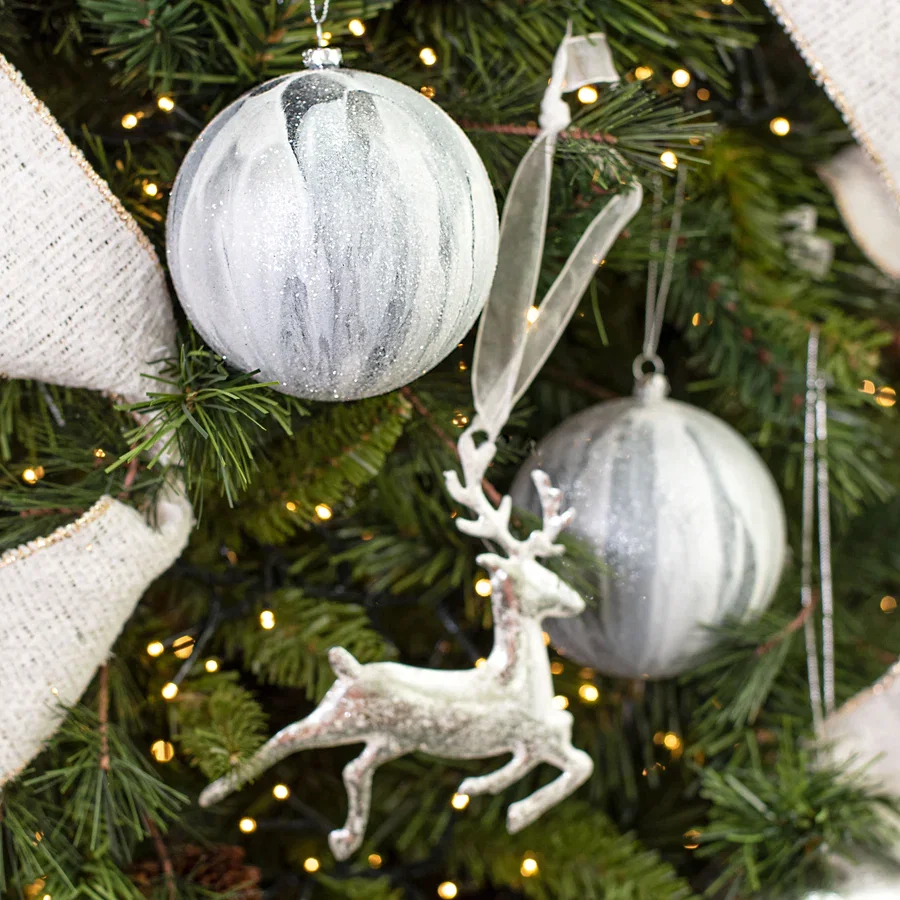 100mm Frosted Marble Ball Ornaments: Pewter White (Set of 2)
