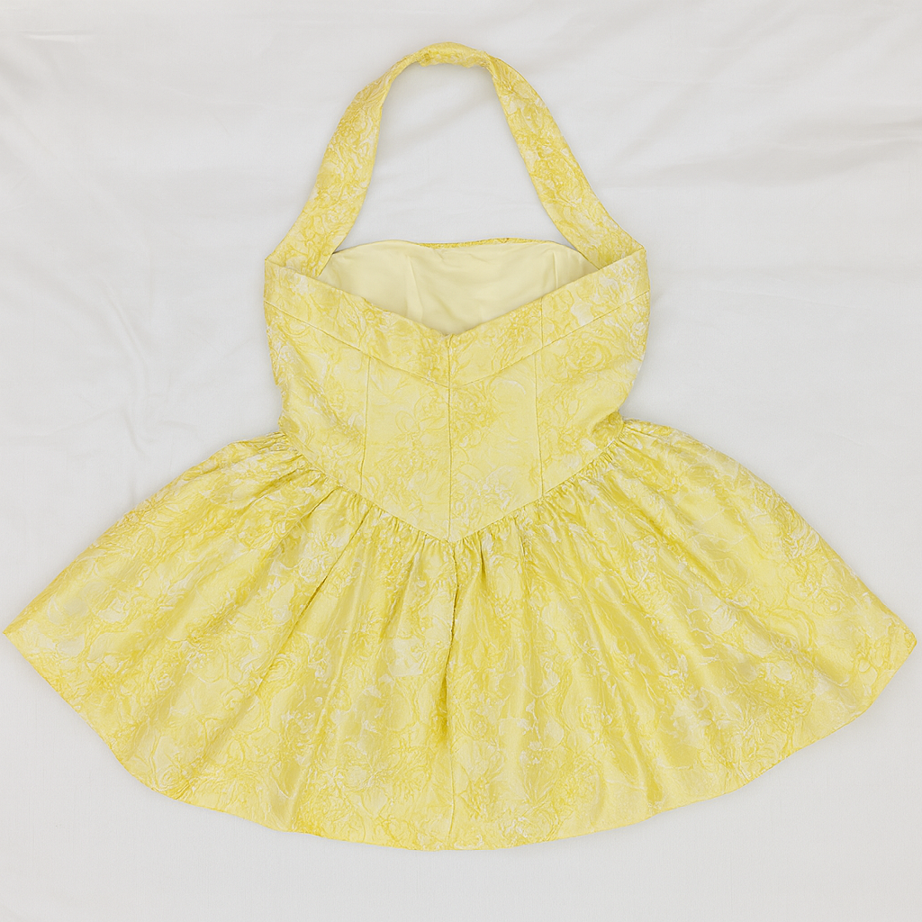 Vestido corto amarillo con cuello halter y falda amplia - Size M_2