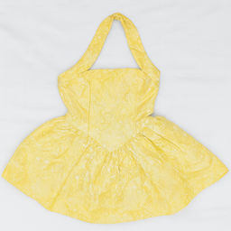 Vestido corto amarillo con cuello halter y falda amplia - Size M
