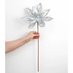 24" Iridescent Poinsettia Pearl Stem: Silver