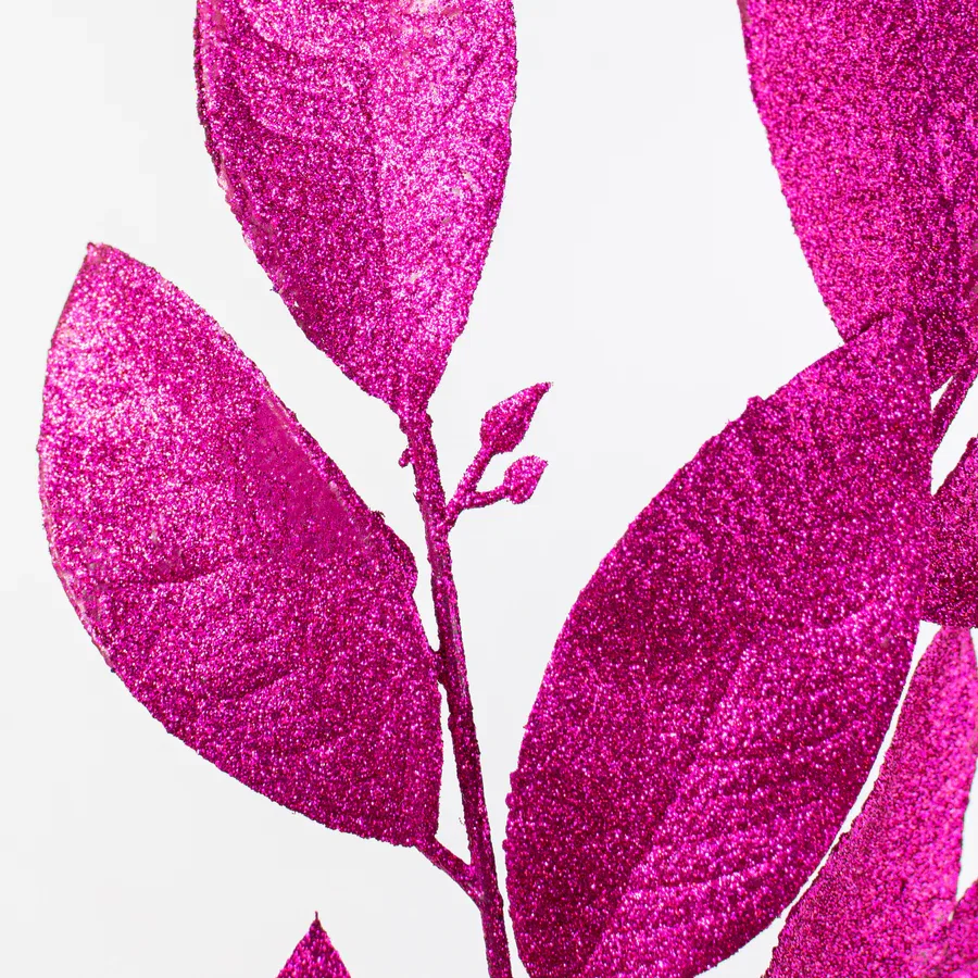 30" Glitter Leaves Spray: Fuchsia Hot Pink_1