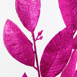 30" Glitter Leaves Spray: Fuchsia Hot Pink