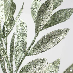 23" Tinsel Glitter Bay Leaf Spray: Sage Green