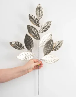 25" Metallic Magnolia Leaves Spray: Champagne
