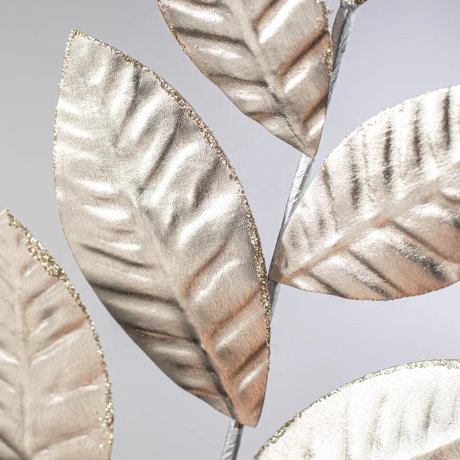 25" Metallic Magnolia Leaves Spray: Champagne_2