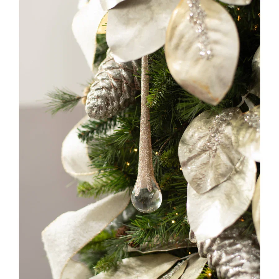10" Glittered Teardrop Icicle Ornament: Champagne Gold_2