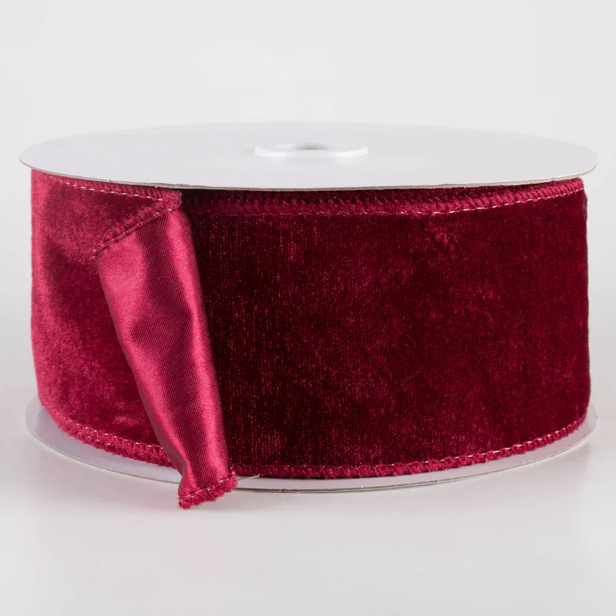 2.5" Deluxe Velvet Satin Backing Ribbon: Burgundy Red (10 Yards)_1