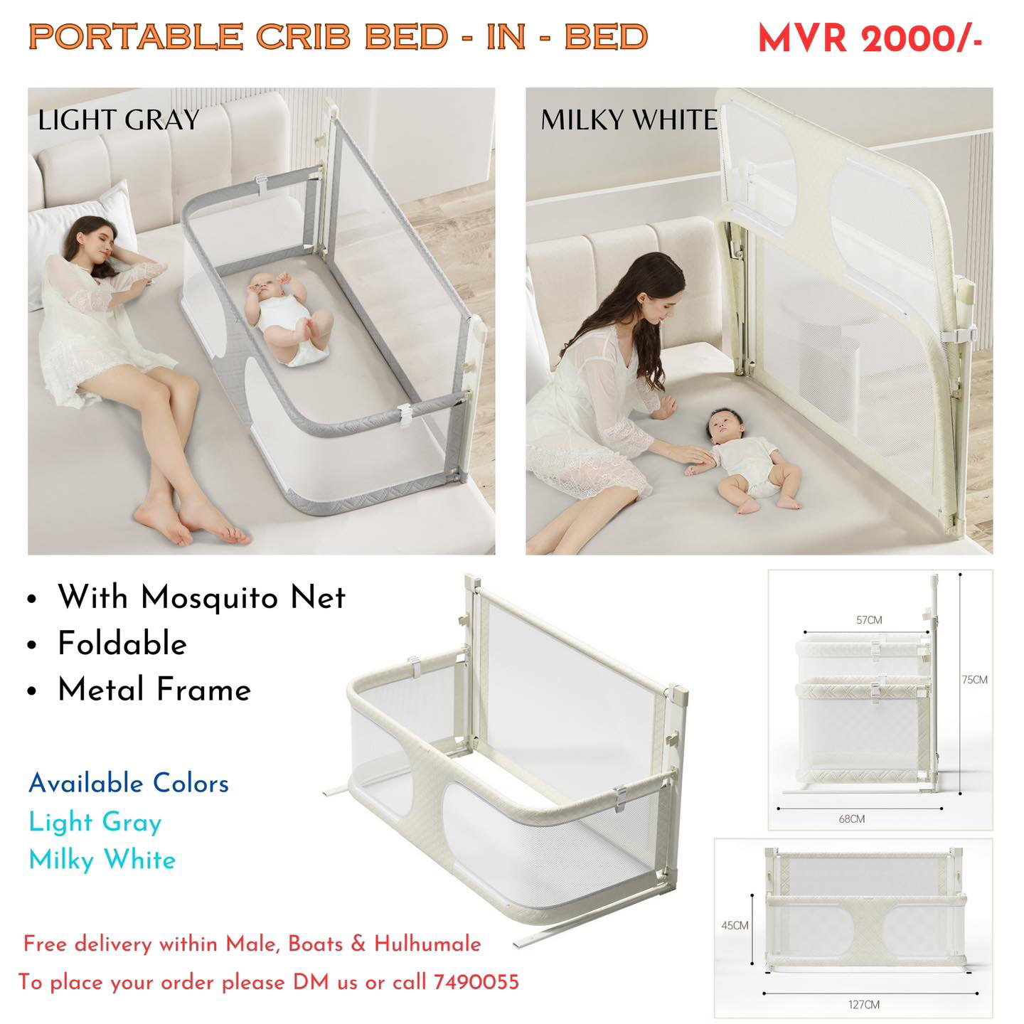 3 In 1 Baby Bedside Crib, Portable Crib