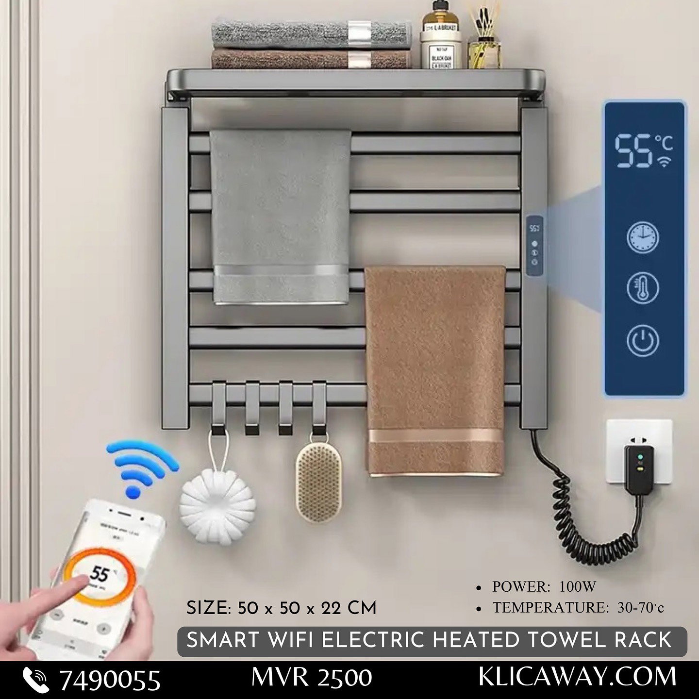 Smart Mobile App Control Wifi Electric  Heated Towel Rack 