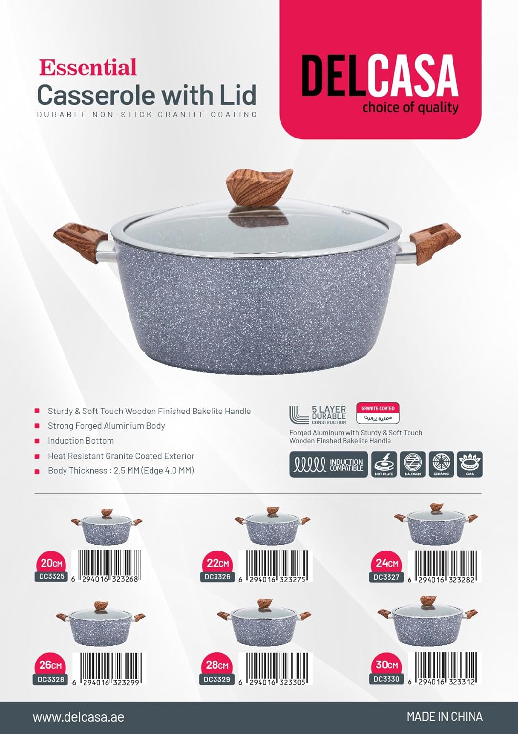 Delcasa DC3329 Essential Casserole, 28 cm Size, Grey_6