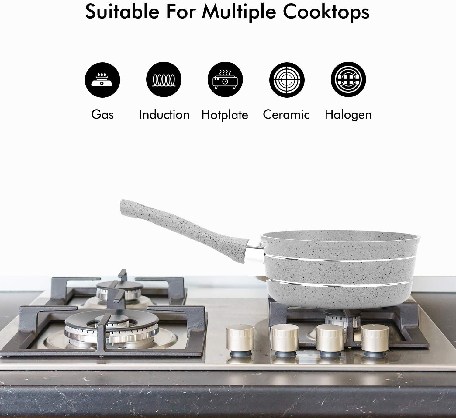 Royalford Smart Saucepan With Durable Marble Coating – High-Quality Forged Aluminium Construction, Non-Stick Pan For Gas, Induction And Ceramic Hobs 3.8 Mm Bottom, Silver,Rf9473 Brand: Royalford_1