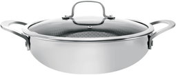Royalford 28cm Non-Stick Wokpan with Lid RF12641 Triply Stainless Steel Special Honeycomb Design 3X Faster Heating Induction Compatible