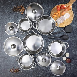 Royalford Stainless Steel Cookware Set steel 12 pcs,Silver
