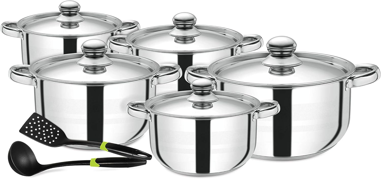 Royalford Stainless Steel Cookware Set steel 12 pcs,Silver