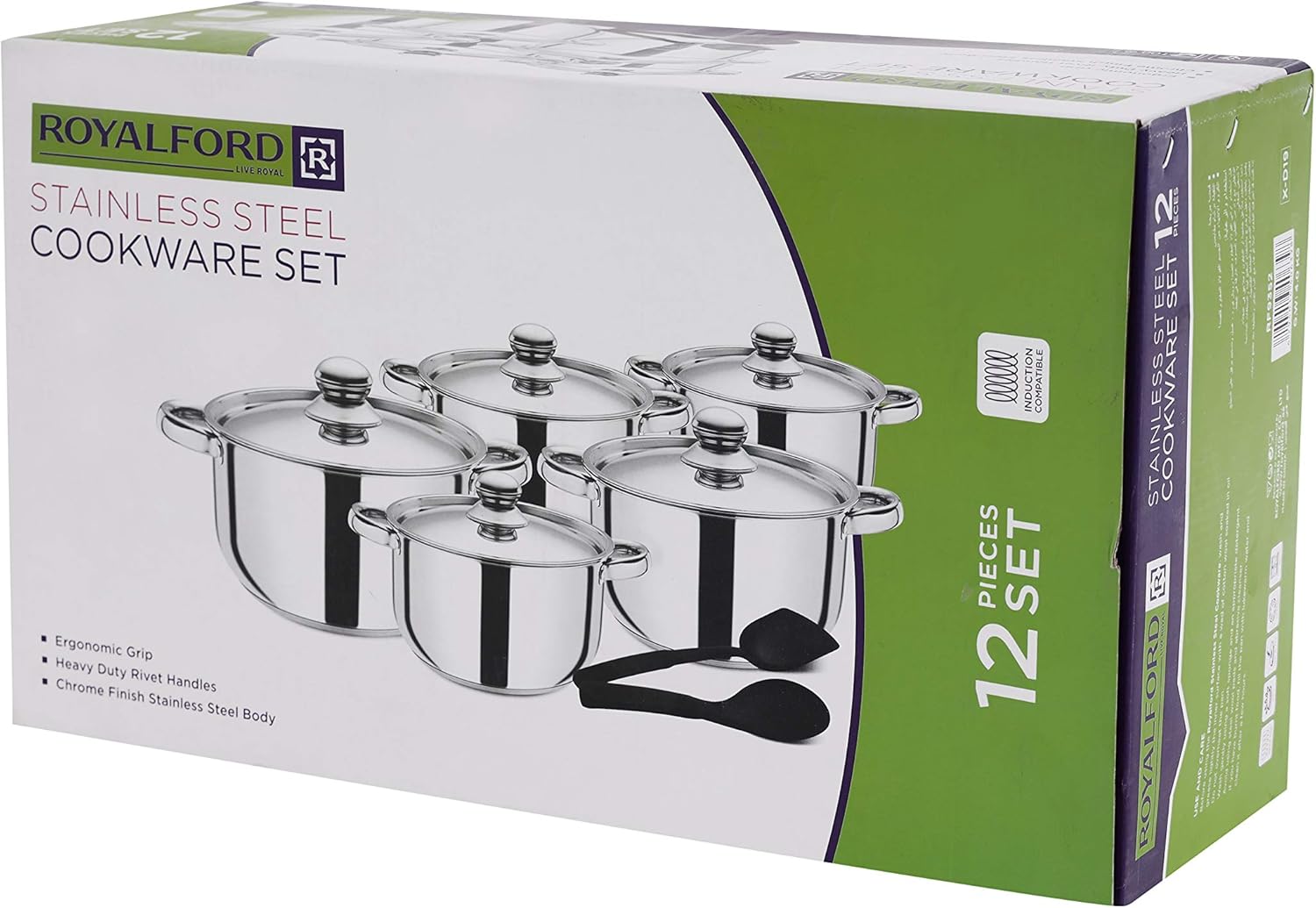 Royalford Stainless Steel Cookware Set steel 12 pcs,Silver_7