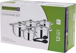 Royalford Stainless Steel Cookware Set steel 12 pcs,Silver