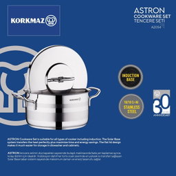 Korkmaz Astron 7 Pieces Stainless Steel Cookware Set