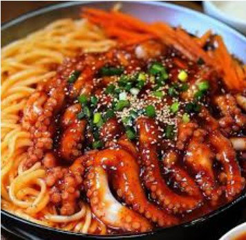Stir fried round rice noodles with baby octopus_0