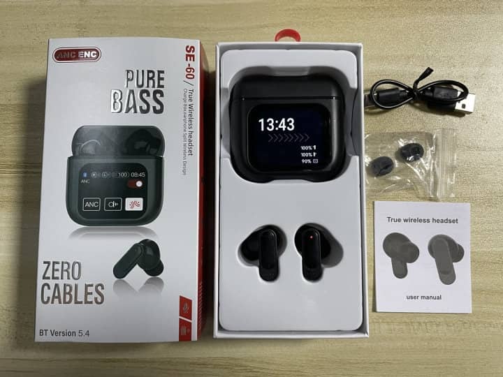 Tws sans fil se60 se 60 écran tactile intelligent anc enc tws casque écouteurs écouteurs avec un écran tactile intelligent sport smartwatch_0