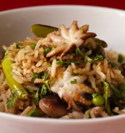 Fried rice with baby octopus