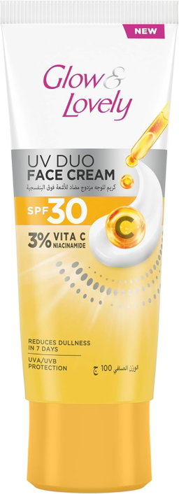 GLOW & LOVELY UV Duo Face Cream, SPF 30, with 3% Vitamin C and Niacinamide, Reduces Dullness in 7 Days, UVA and UVB Protection 100g