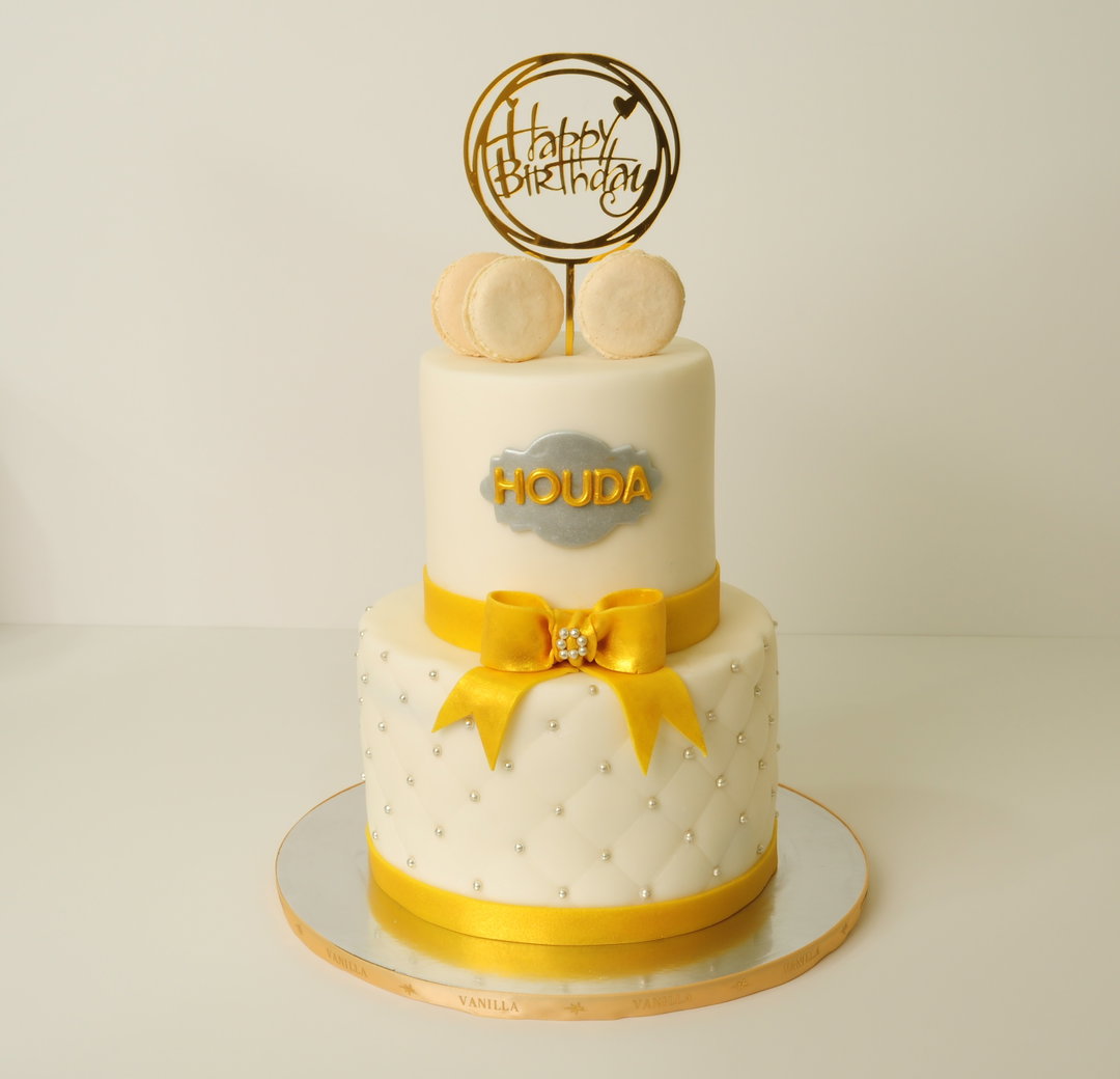 2 Tiers Cake Gold and White
