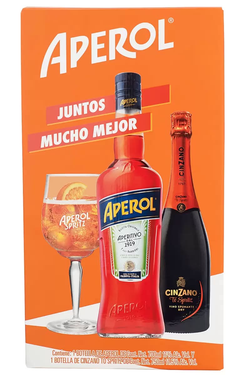 Aperol Pack aperitivo + vino espumante seco cinzano 2 x 750 ml