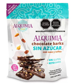 Alquimia Viva Barks chocolate 56% cacao con nuez y caramelo keto 400 g
