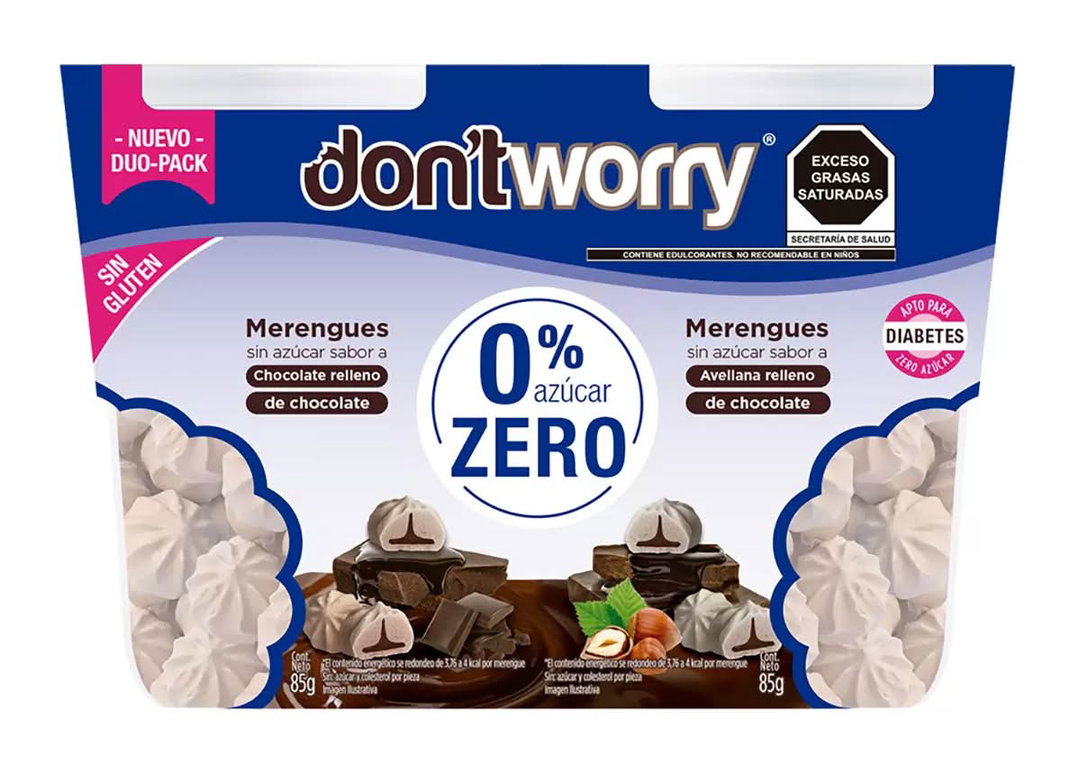 Dont' Worry Merengues sin azúcar, avellana - chocolate 2 x 85 g