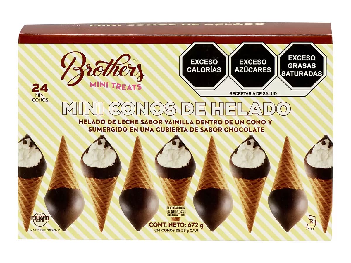 Brothers Mini conos de helado de leche con cobertura, vainilla 24 x 28 g_0