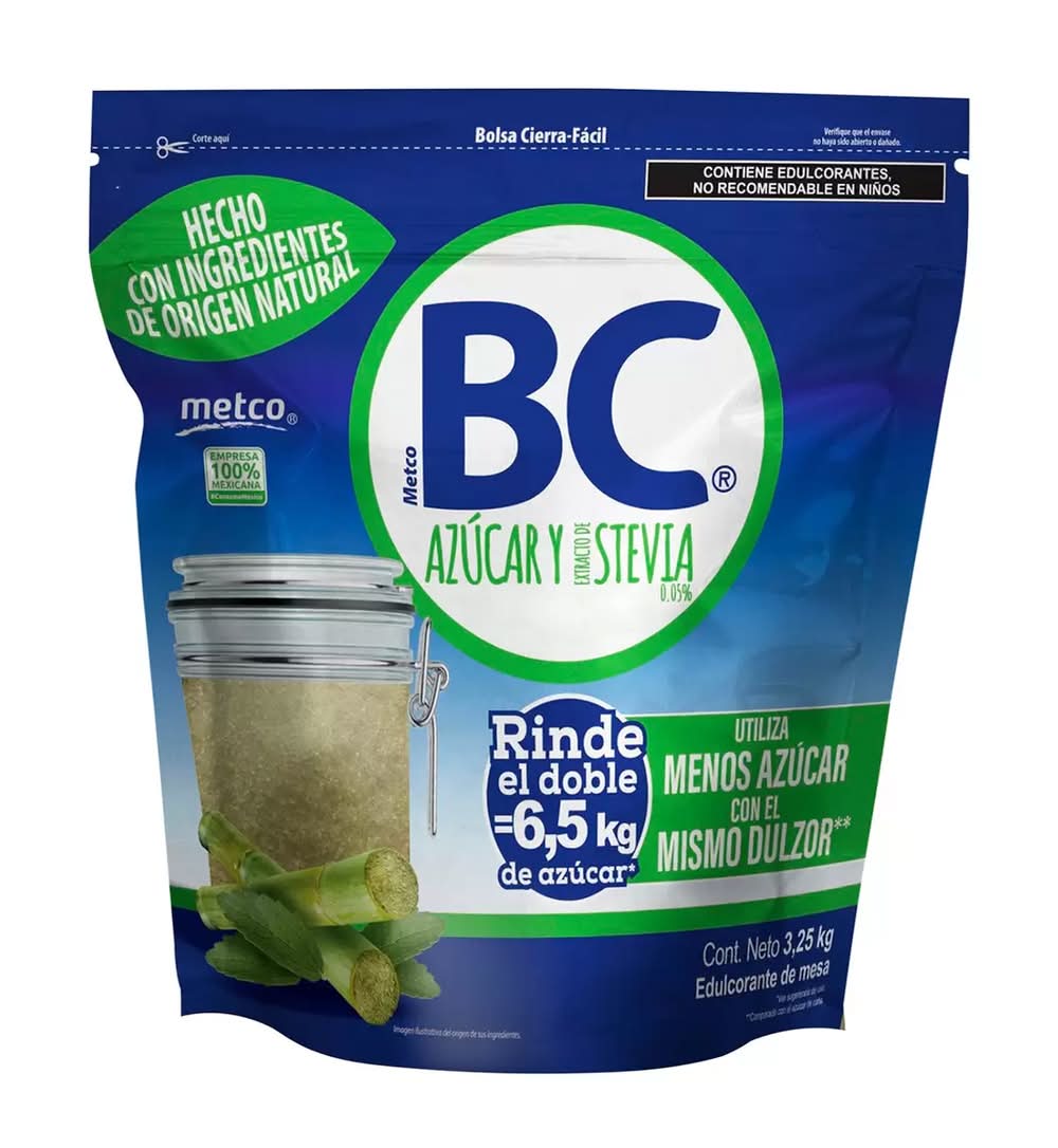 Azúcar BC Edulcorante de mesa con azúcar y extracto de stevia 0.05 % 3,25 kg