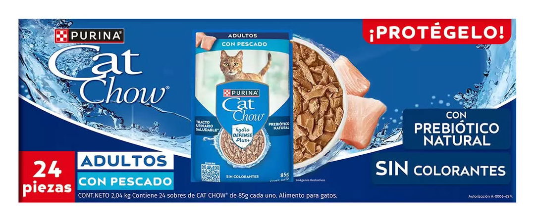 Cat Chow Defense hydro alimento húmedo con pescado para gatos, Adulto 24 x 85 g