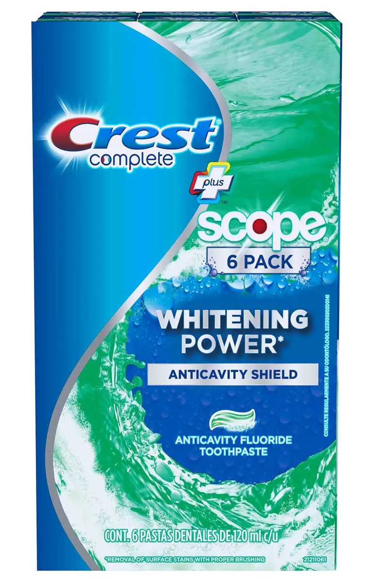 CREST Complete plus scope pasta dental blanqueadora anticaries, menta 6 x 120 ml