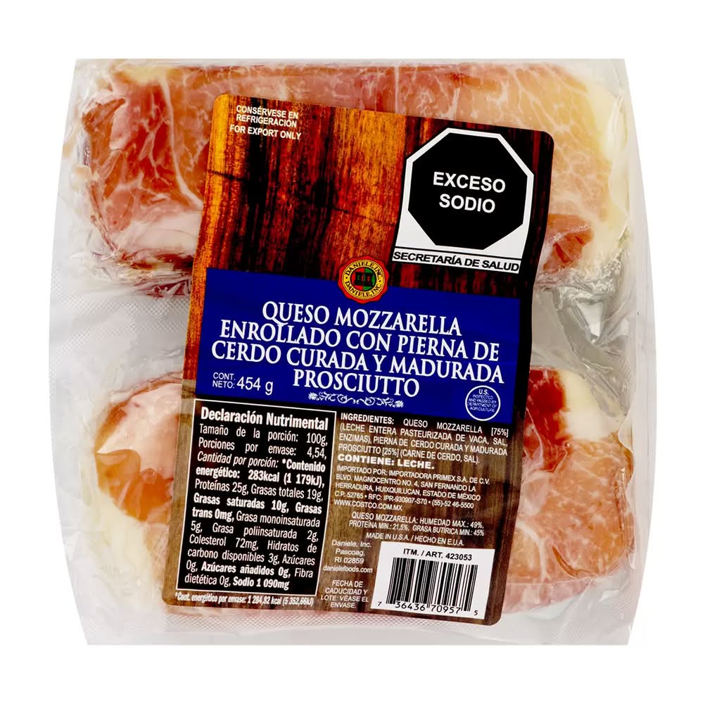 Daniele, Inc. Queso mozzarella enrollado con pierna de cerdo curada y madurada prosciutto refrigerado 454 g_0