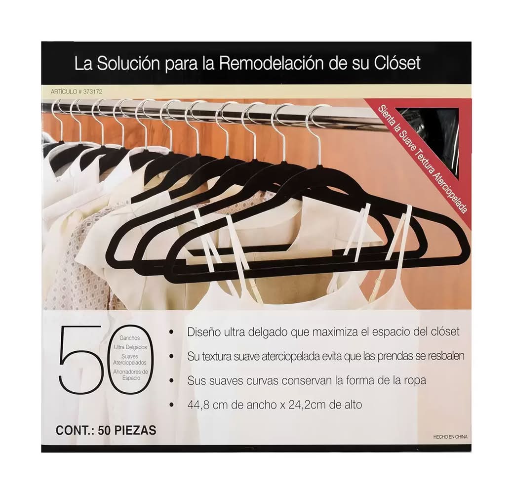 Cohesion Products Ganchos aterciopelados ultra delgados para ropa, 44.8cm x 24.2cm 50 un