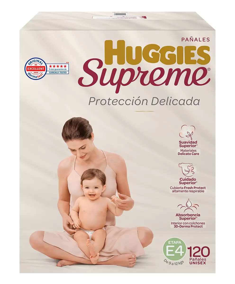 Huggies Supreme platino pañales desechables, unisex, Etapa 4 120 un