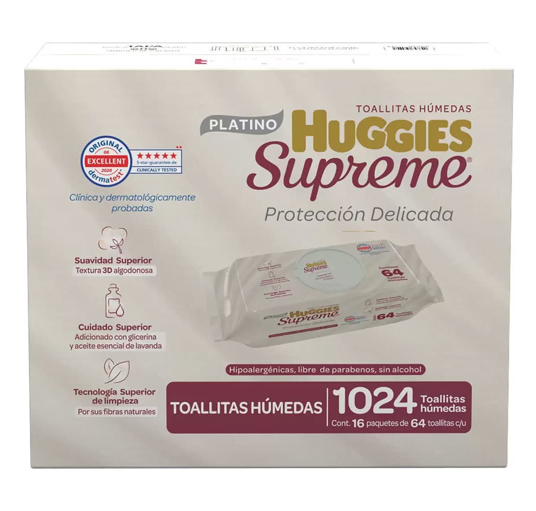 Huggies Supreme toallitas húmedas hipoalergénicas sin alcohol 16 x 64 un_0