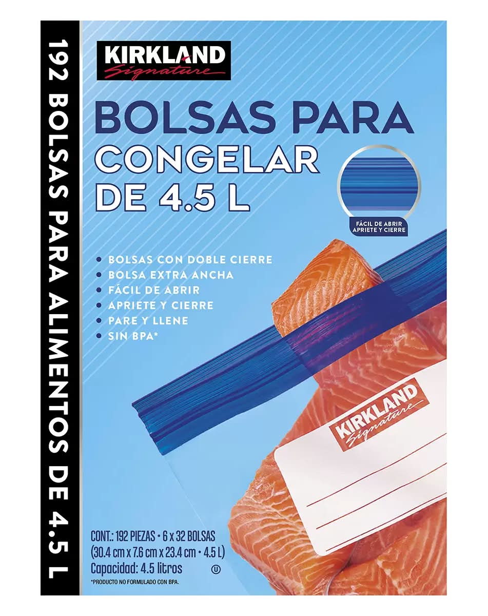 Kirkland Signature Bolsas para Congelar Alimentos 192 piezas de 4.5 l