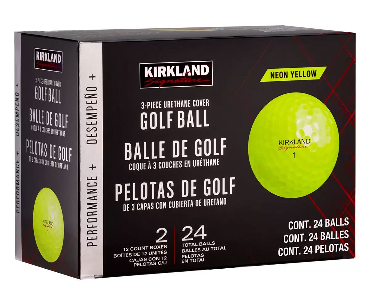 Kirkland Signature Pelotas de golf con cubierta de 3 capas de uretano, amarillo 2 x 12 un_0