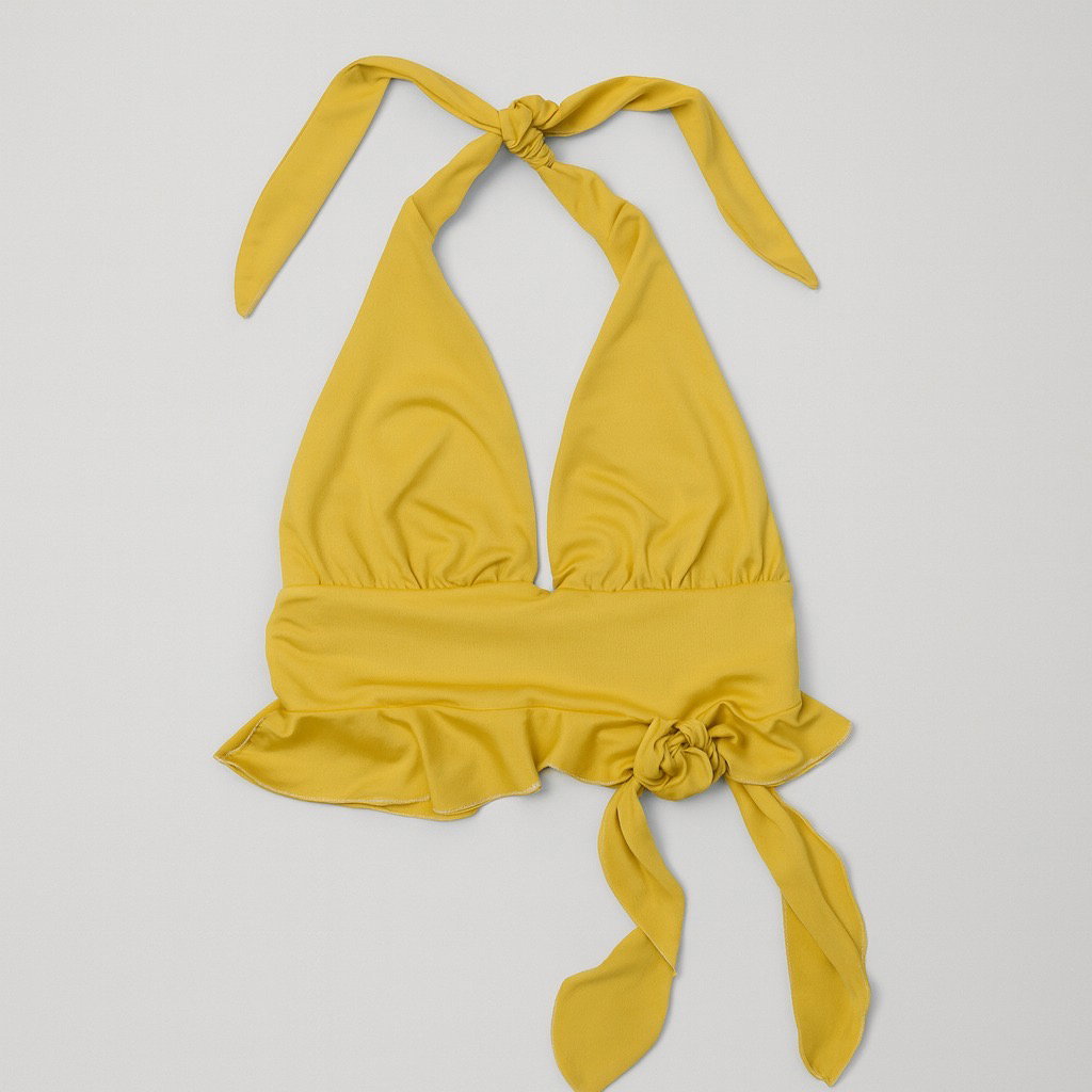 Top halter amarillo con lazo y detalle de volante - Size M_0